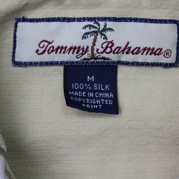 Tommy Bahama Camp Shirt Men Medium Beige Floral Loop Collar Orange 100% Silk S/S - Picture 8 of 13